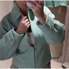Tweed Zip Front Cropped Jacket
