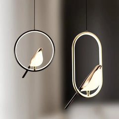 Nordic Magpie Bird LED Cord Pendant Lamps for Bedside Bedroom Indoor Black Silver Hanging Lights Chandelier Lamp Home AC85-265V Golden Atelier 1