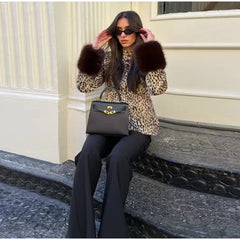Leopard Print Fur Trim Jacket