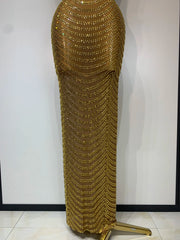Sparkling Beaded High Neck Maxi Dress