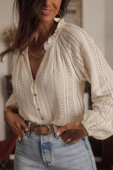 Long Sleeve Hollow Out Lace Women Top