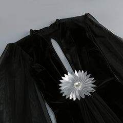 V-Neck Cloak Sleeve Black Velvet Maxi Dress