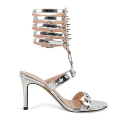 Studded Rivet Ankle Strap Stiletto Thin High Heel