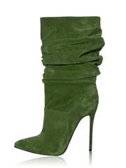 Pleated Stiletto Heel Knee High Boots