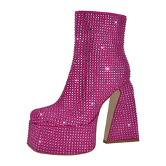 Chunky Platform Rhinestone Ankle Boots