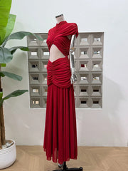 Ruched Cutout High Neck Maxi Dress