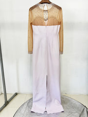 Beaded Mesh Illusion Neckline Column Gown