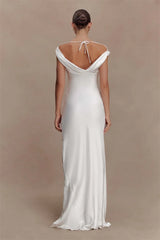 Off-Shoulder Cowl Neck Maxi Dress with Draped Front
