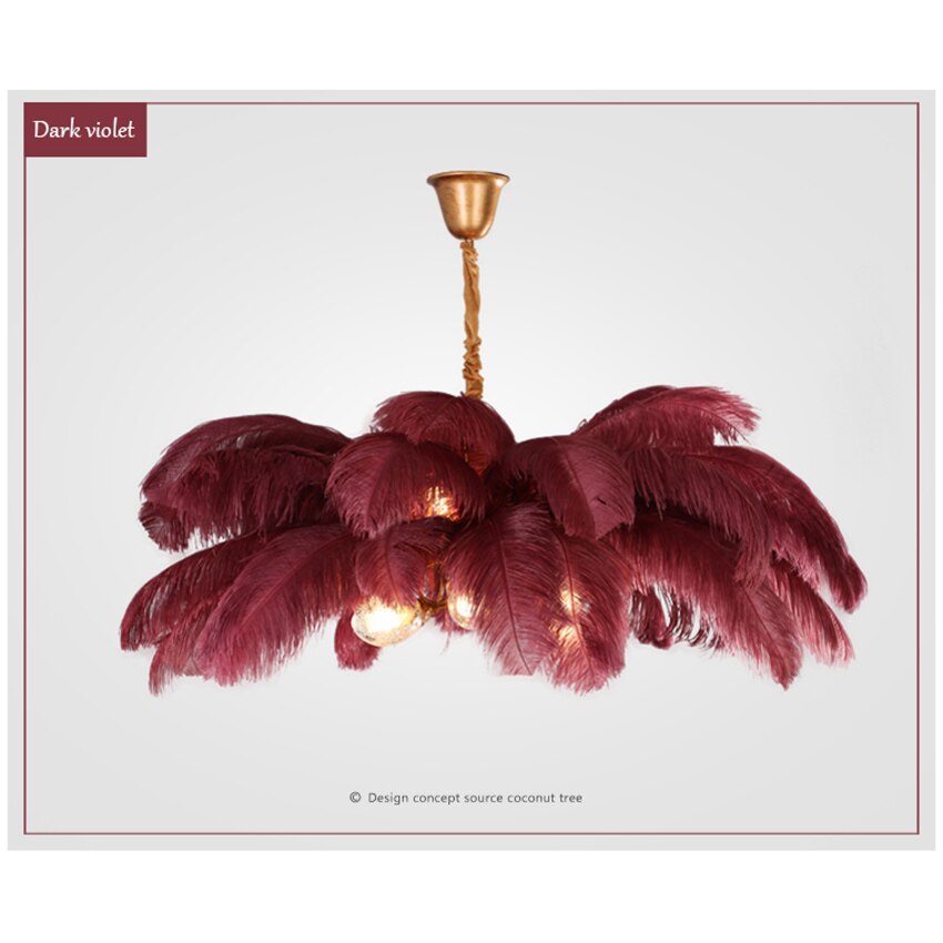 LED Ostrich Feathers Ceiling Chandelier Copper Lighting Fixtures