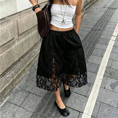 Black lace trim split capri shorts