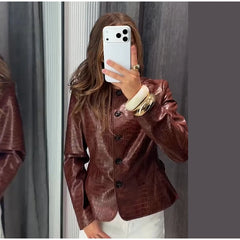 Croc Embossed Faux Leather Jacket