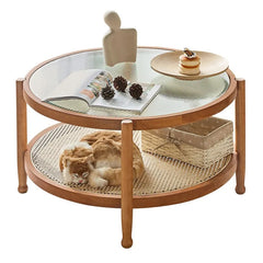 Solid Wood Double Cane Small Round Tea Table