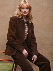 Seamed waist suede jacket sitting