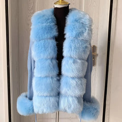 textured faux-fur panel knit jacket