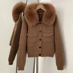 Fur Trimmed Ribbed Knit Jacket
