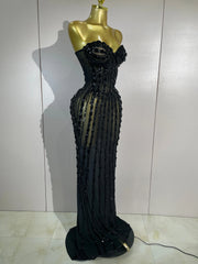 Sequin Strapless Embellished Maxi Dress