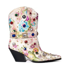 Embroidered Pointed Toe Boots