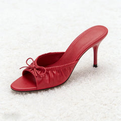 Red Bow Detail Open Toe Stiletto Heel Slides