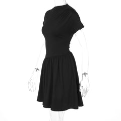 Pleated Hem Mock Neck Short Sleeve Dress
