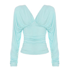 Draped V Neck Long Sleeve Top
