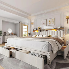 King Size Bed Frame with 4 Storage Drawers