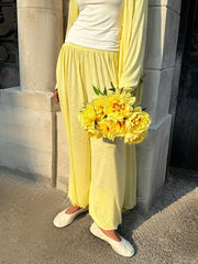 Yellow 2-Piece Lounge Set – Lightweight Cardigan & High-Waist Palazzo Trousers
