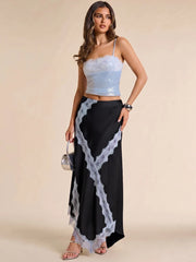 Satin Lace Patchwork Maxi Skirt