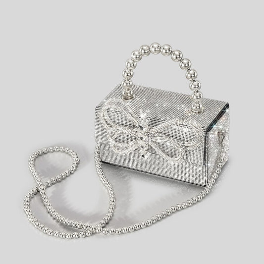 Diamonds Bow Rhinestone Beading Flap Box Bag
