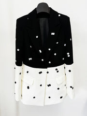 Black and white jacket with polka dot pattern 
