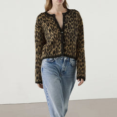 Knitted Long Sleeve Leopard Print Sweater