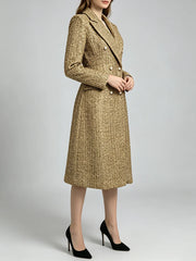 Pearl button tweed double breasted coat side view