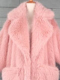 Thick Soft Fluffy Faux Fur Pockets Lapel Overcoat