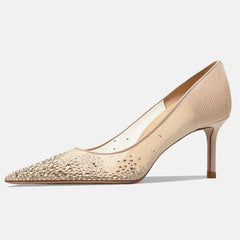 Rhinestone Mesh Stiletto Pumps