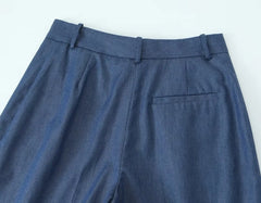 Front Pleats High Waist Pant and Long Sleeve Flap Pockets Coat Set