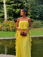 Elegant Ruffle Long Women Dresses Solid Sleeveless Backless Tube Top Pleated Female Dress.
