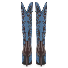 Embroidered Stiletto Knee High Boots