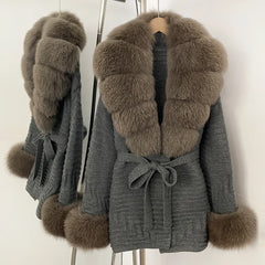 Fur Trim Belted Knit Jacket