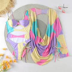 Draped Print Cover-up with Swimsuit