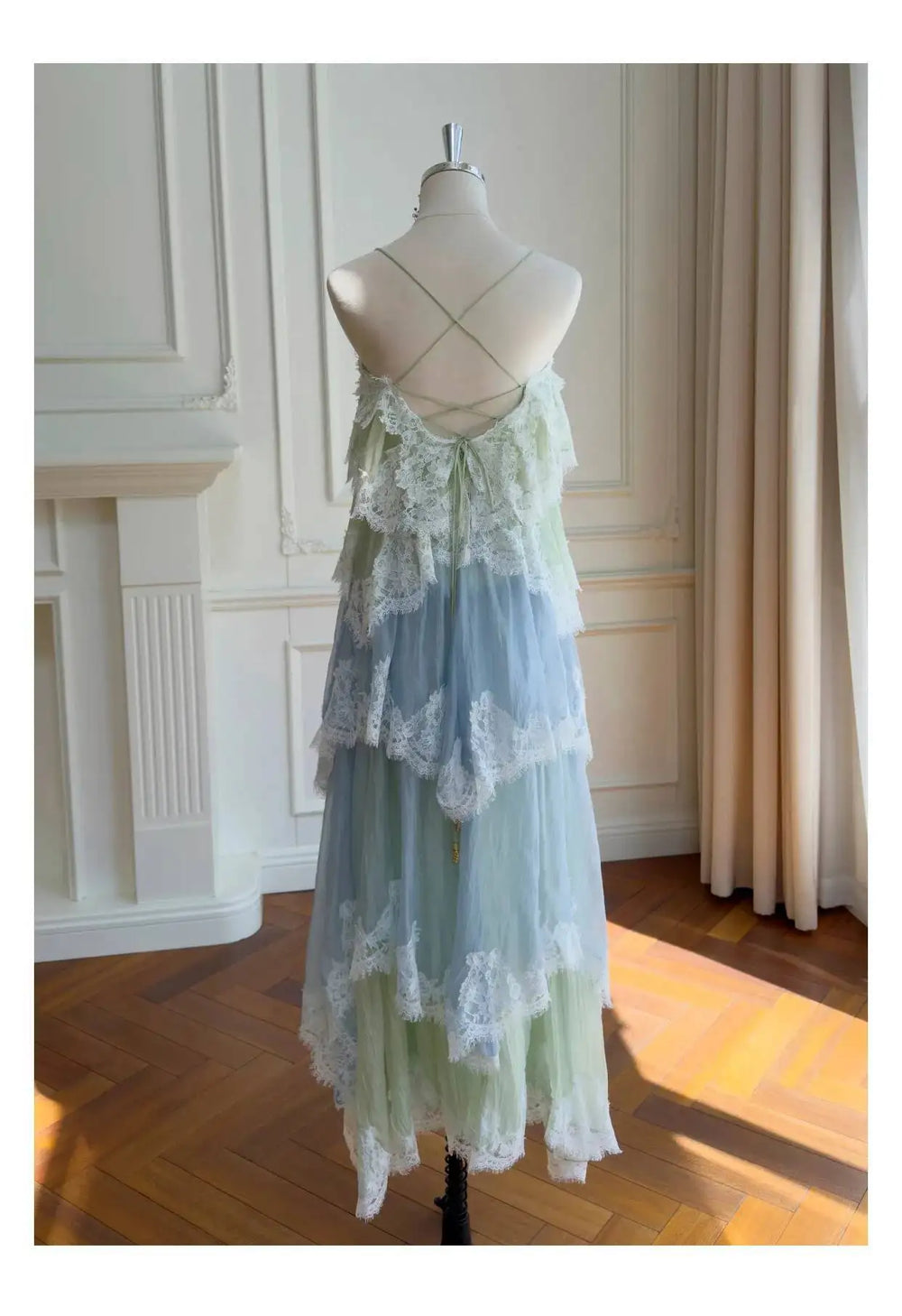 Lace trim ombre camisole dress back view