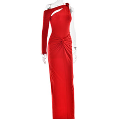 One-Shoulder 3D Flower Cut-Out Maxi Dress