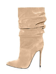 Pleated Stiletto Heel Knee High Boots