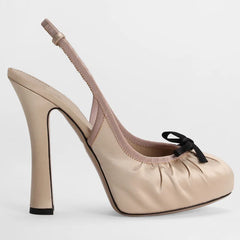Butterfly Knot Satin Pleated Platform Pumps