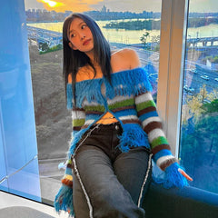 Striped Fringed Knit Cardigan