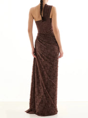 One Shoulder Corset Lace Draped Maxi Dress