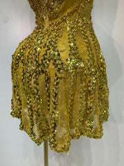 Strapless Sequined Diamond Embellished Mini Dress
