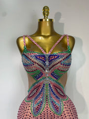 Crystal embellished mini dress neckline detail