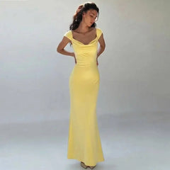 Cap Sleeve Cowl Neck Column Evening Dress