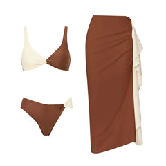 Two-Tone Plunge Neck Ruffled One-Piece Swimsuit