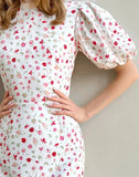 Women's Floral Printed Puff Sleeves Knee Length Dress