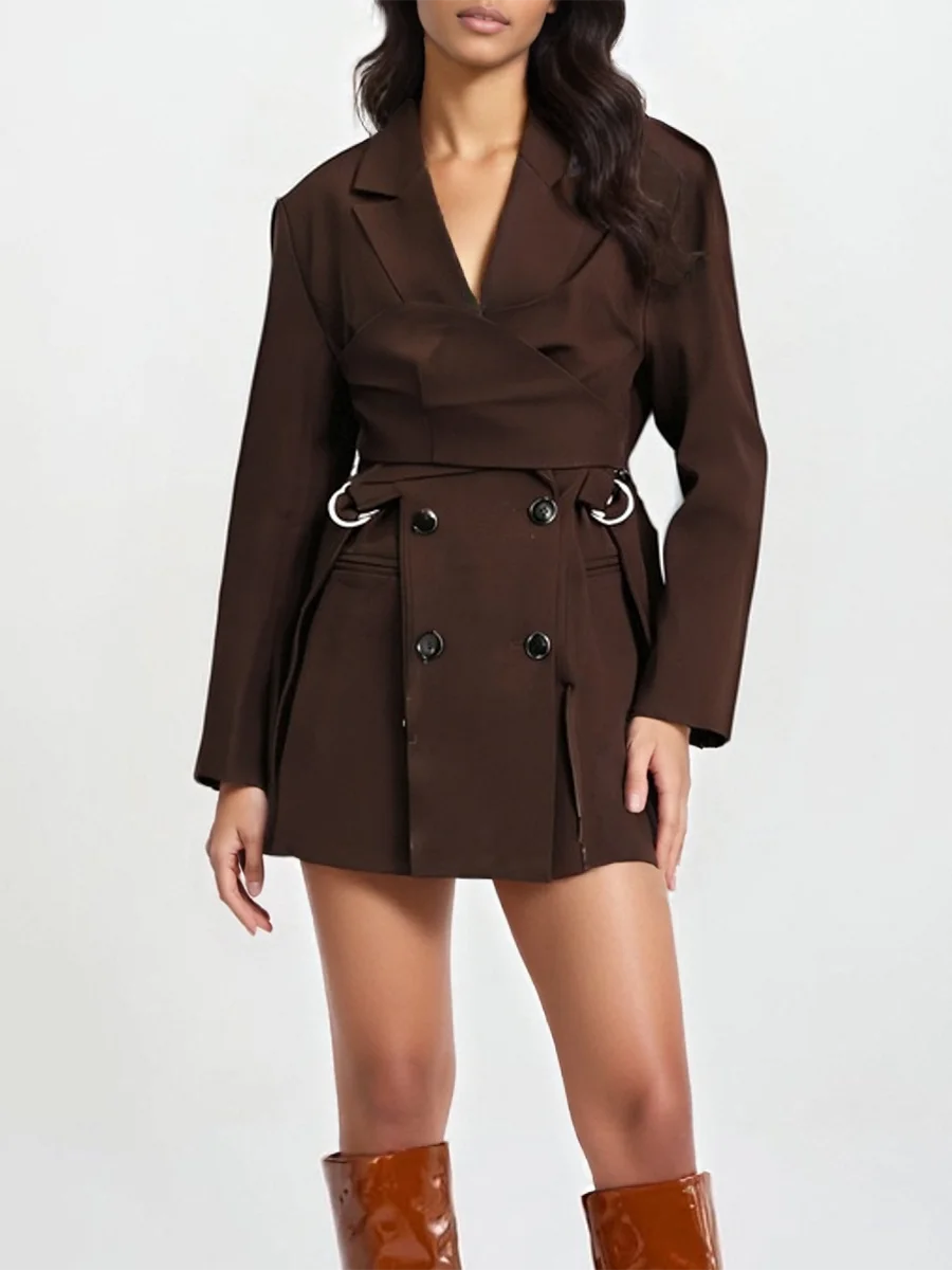 Brown trench coat worn by a model 